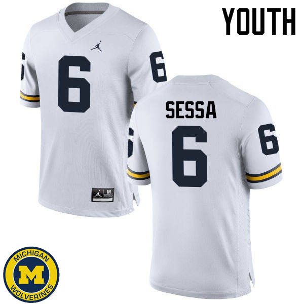 Youth Michigan Wolverines #6 Michael Sessa White Official Game Football Jersey